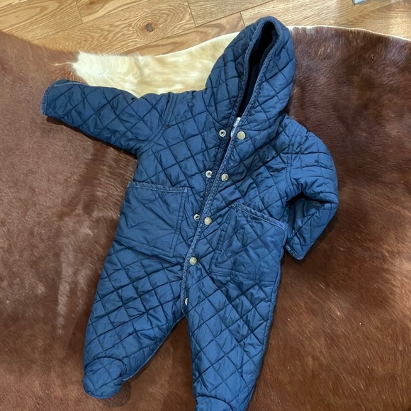 Ralph Lauren Navy Blue Quilted Hooded Baby Snowsuit - Picture 1 of 5